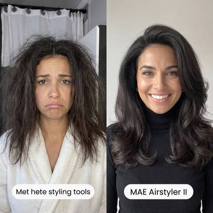 Vrouw bouwt een blow-out op met een luchtstylingtool